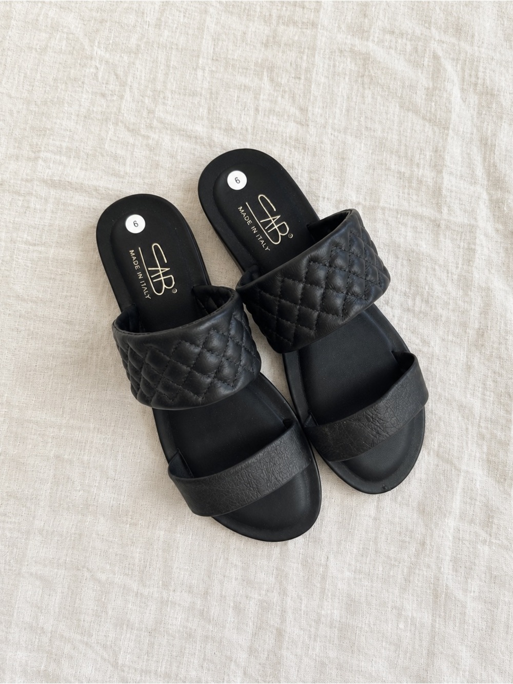 SAB Made in Italy Black Quilted Leather Slide Sandals Size 6